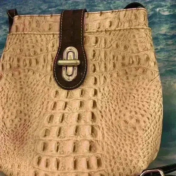 Crocodile Embossed Italian Calfskin Leather Brown Alice Crossbody - Picture 6 of 14